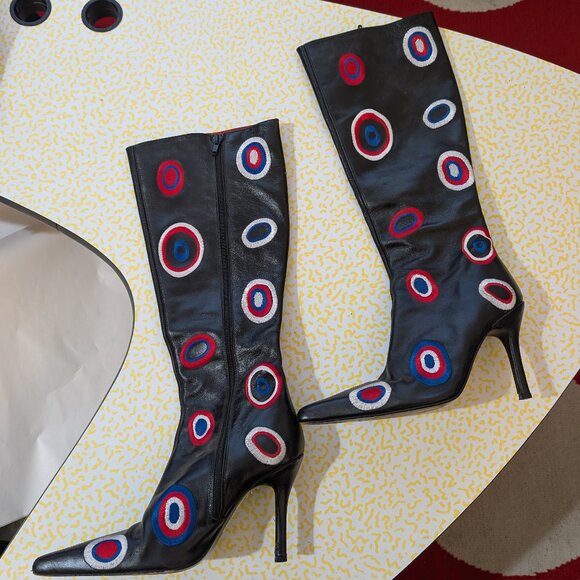 Shelly's of London Mod Dot Embroidered Leather Women's Knee High Boots Size 38 - Picture 2 of 13